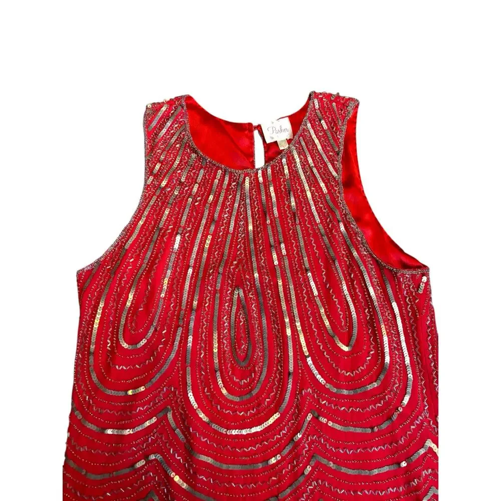 Parker NWT‎ Fuchsia Beaded Dress L Art Deco  Cocktail Party Holiday